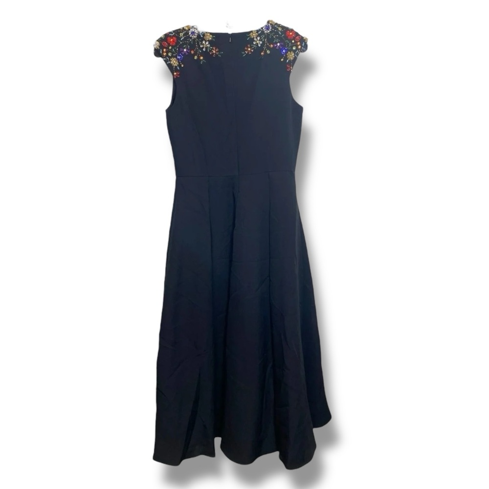 IEENA FOR MAC DUGGAL Black Beaded Cap Sleeve A Line Midi Dress size 4 holiday - Picture 8 of 8